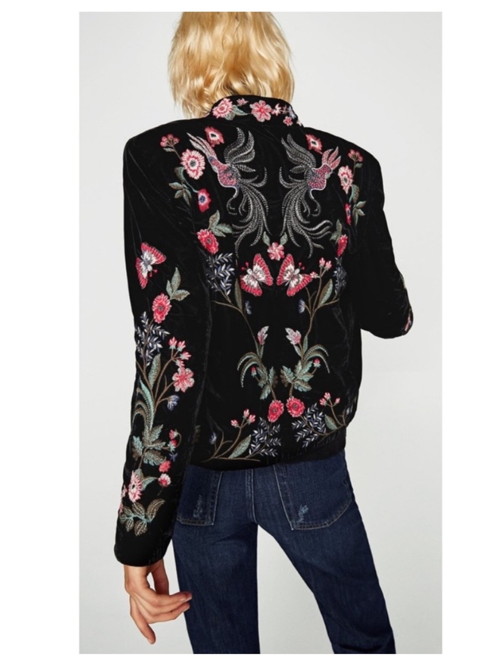 Zara Embroidered Black Velvet Woodland Blazer